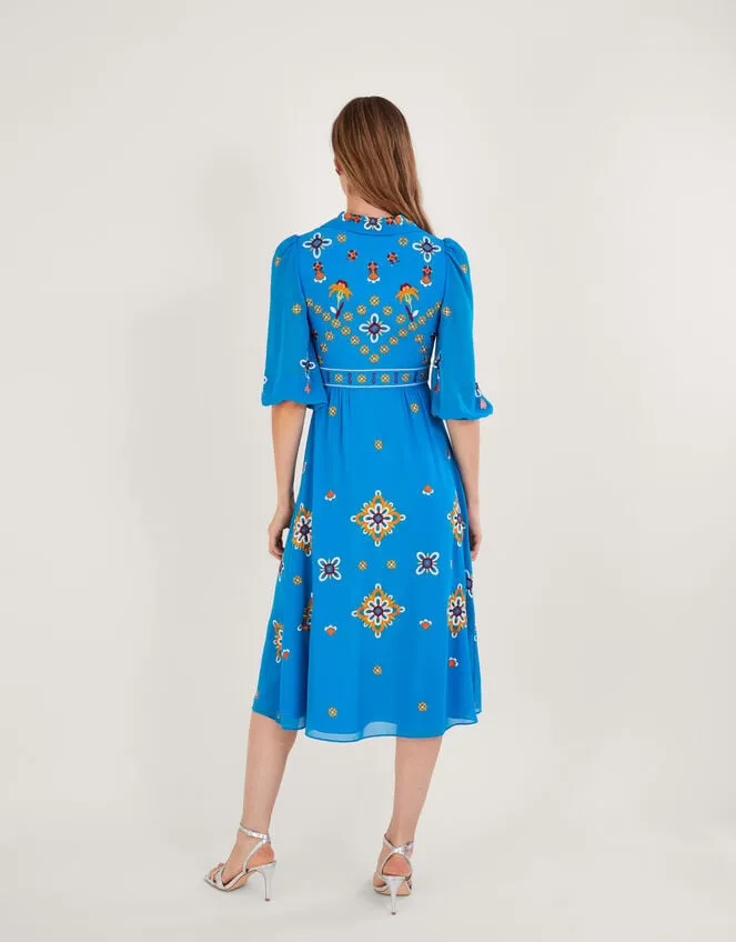 Women Blair Embroidered Shirt Dress In Recycled Polyester Blue Monsoon Occasionwear