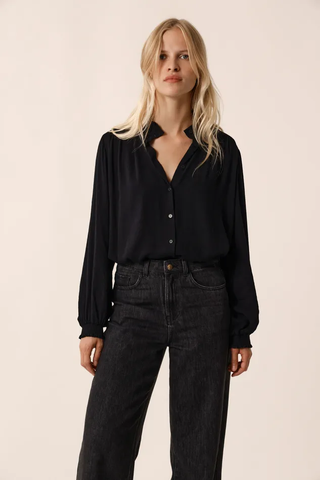 Women Blouse Rafezon Noir Blouse Viscose Noire Des Petits Hauts Blouses Shirts and Tops