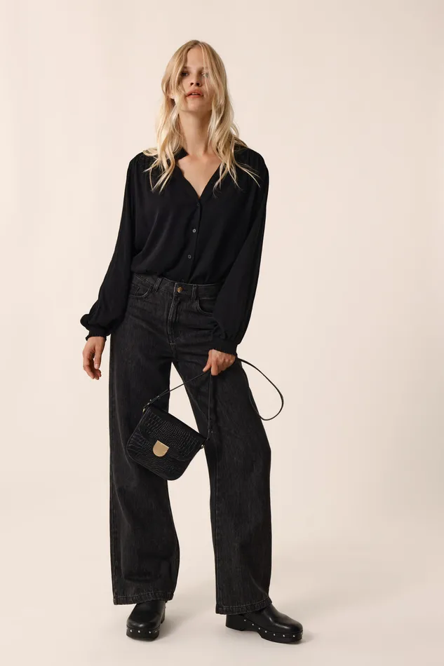 Women Blouse Rafezon Noir Blouse Viscose Noire Des Petits Hauts Blouses Shirts and Tops