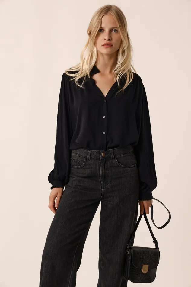 Women Blouse Rafezon Noir Blouse Viscose Noire Des Petits Hauts Blouses Shirts and Tops