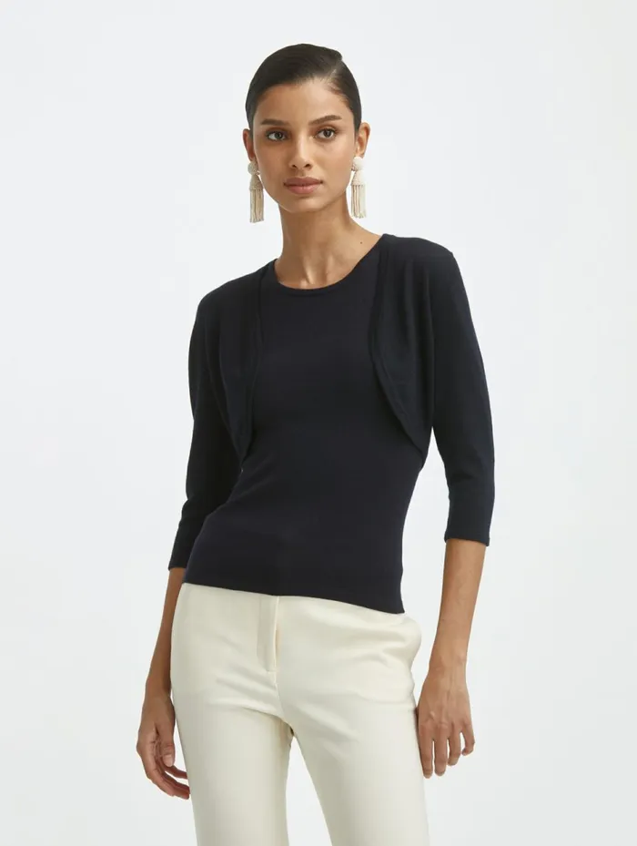 Women Blouses and Knits Oscar De La Renta Cashmere Silk Bolero Navy