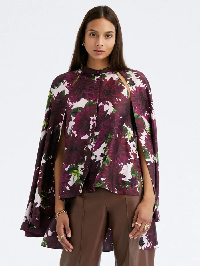 Women Blouses and Knits Oscar De La Renta Dahlia Silk Twill Drape Detail Blouse Burgundypink