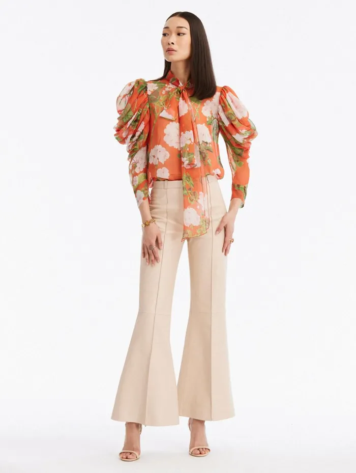 Women Blouses and Knits Oscar De La Renta Draped Sleeve Geranium Chiffon Blouse Whitesienna Women Blouses and Knits Oscar De La Renta Draped Sleeve Geranium Chiffon Blouse Whitesienna