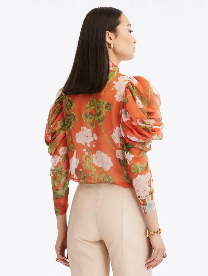 Women Blouses and Knits Oscar De La Renta Draped Sleeve Geranium Chiffon Blouse Whitesienna Women Blouses and Knits Oscar De La Renta Draped Sleeve Geranium Chiffon Blouse Whitesienna