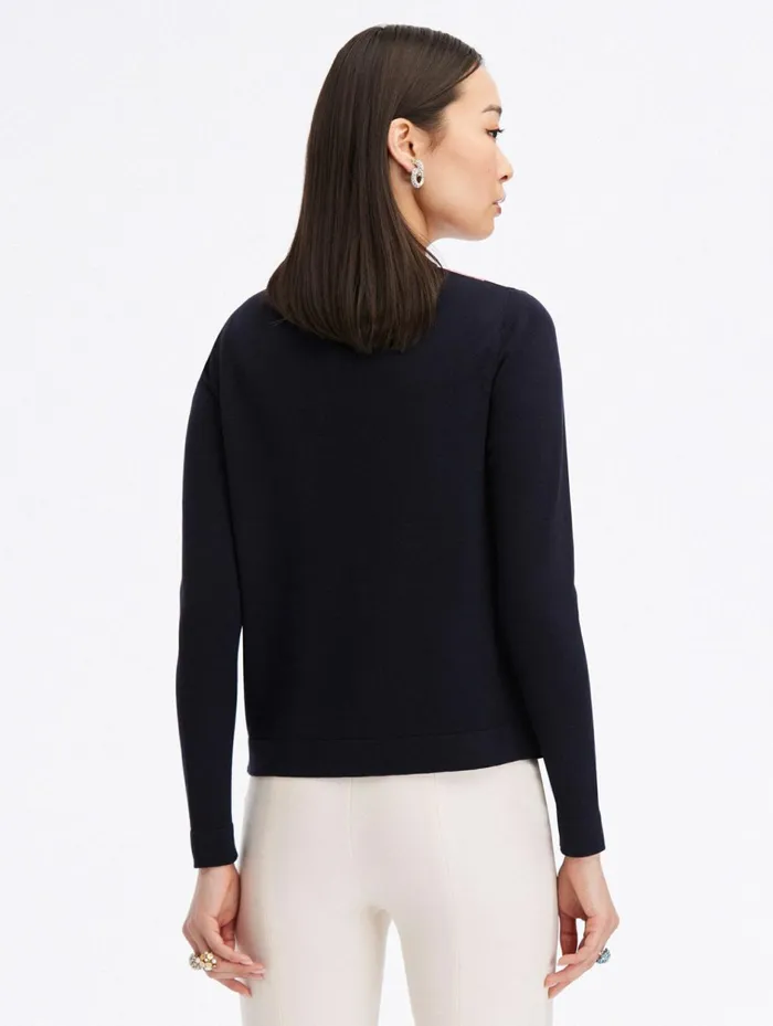 Women Blouses and Knits Oscar De La Renta Geranium Silk Inset Cardigan Pinknavy Women Blouses and Knits Oscar De La Renta Geranium Silk Inset Cardigan Pinknavy