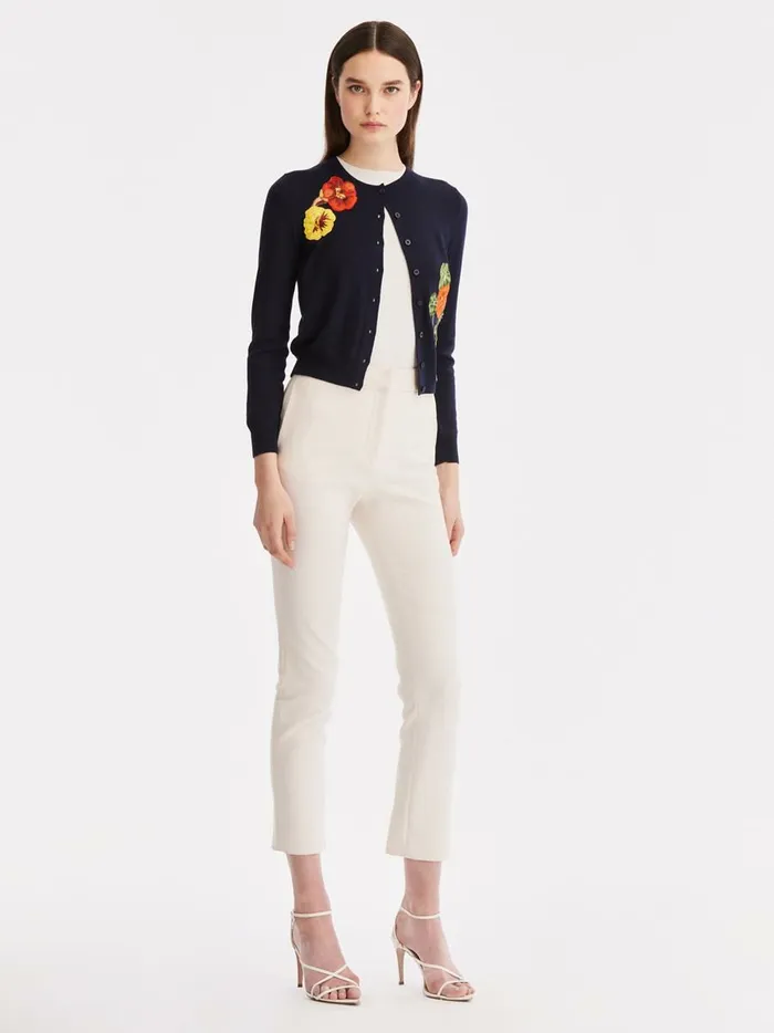 Women Blouses and Knits Oscar De La Renta Nasturtium Threadwork Cardigan Navy Women Blouses and Knits Oscar De La Renta Nasturtium Threadwork Cardigan Navy