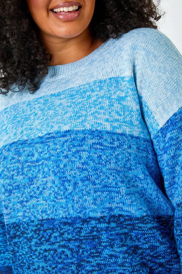 Women Blue Curve Ombre Stripe Knit Jumper Roman Knitwear