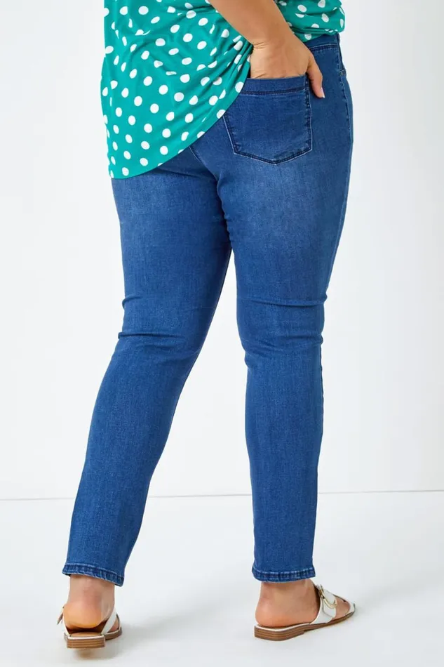 Women Blue Curve Stretch Denim Jegging Roman Trousers