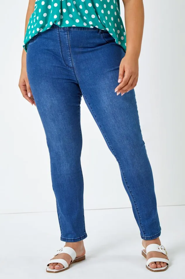 Women Blue Curve Stretch Denim Jegging Roman Trousers