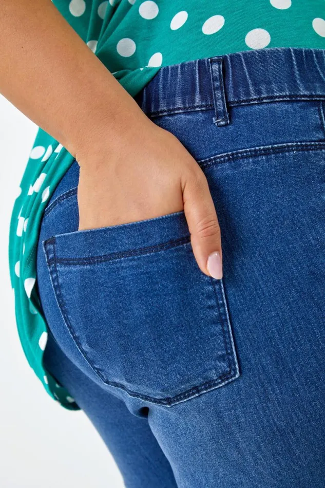 Women Blue Curve Stretch Denim Jegging Roman Trousers