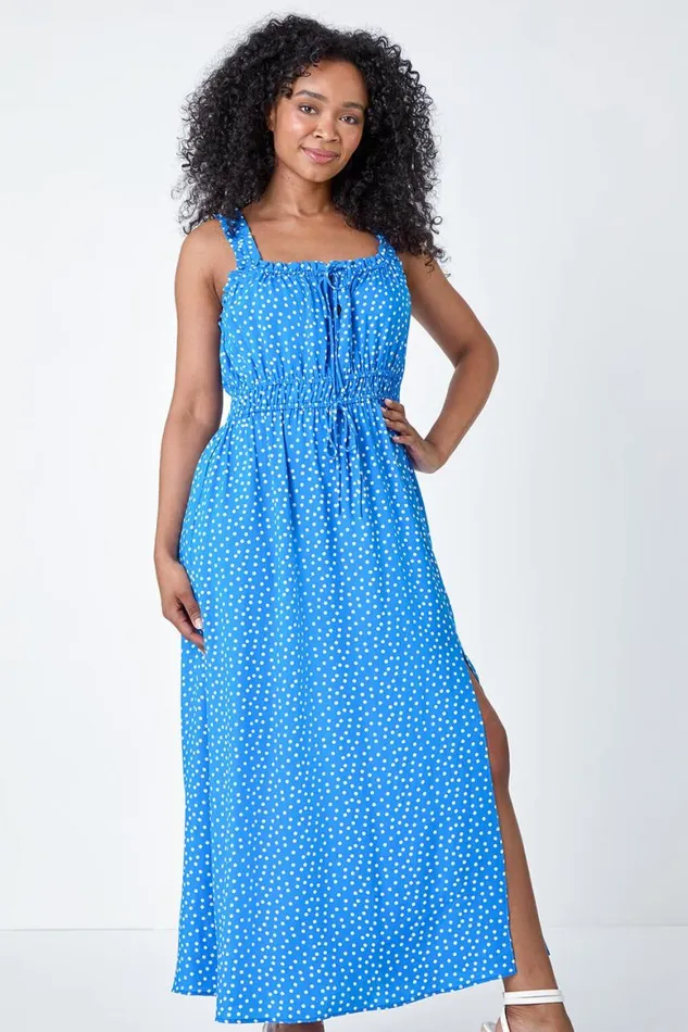 Women Blue Petite Spot Print Midi Dress Roman Dresses