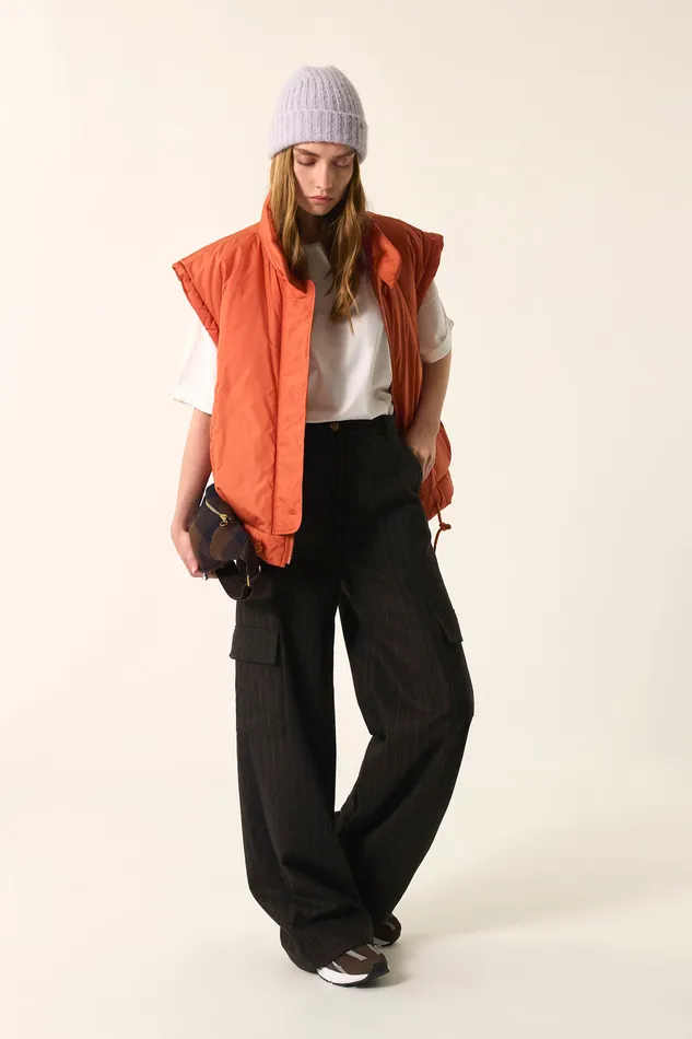 Women Bodywarmer Neletta Lave Veste Sans Manches Polyester Orange Des Petits Hauts Coats and Jackets