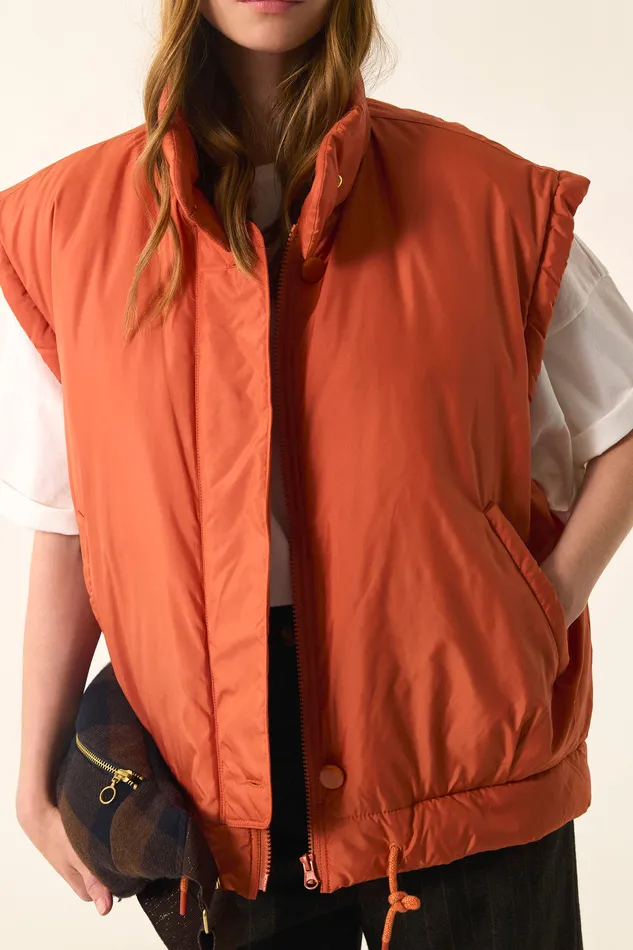 Women Bodywarmer Neletta Lave Veste Sans Manches Polyester Orange Des Petits Hauts Coats and Jackets
