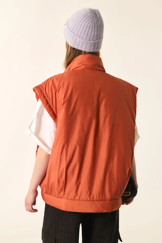 Women Bodywarmer Neletta Lave Veste Sans Manches Polyester Orange Des Petits Hauts Coats and Jackets