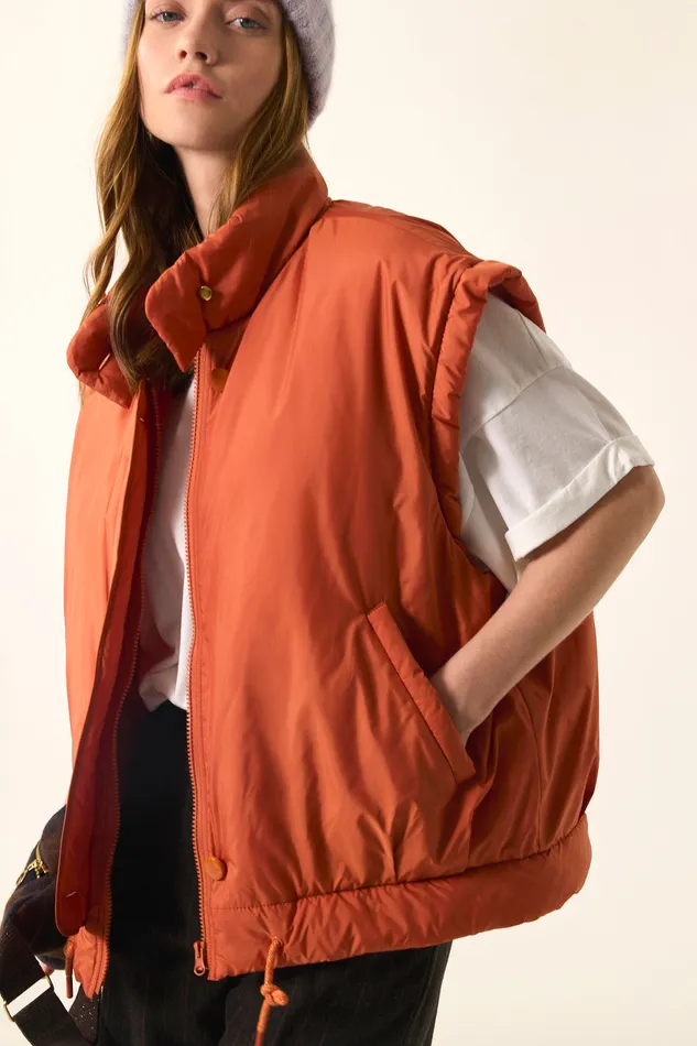 Women Bodywarmer Neletta Lave Veste Sans Manches Polyester Orange Des Petits Hauts Coats and Jackets