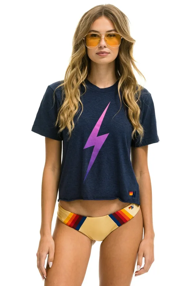 Women BOLT FADE BOYFRIEND TEE 8211 NAVY Aviator Nation UnisexTees
