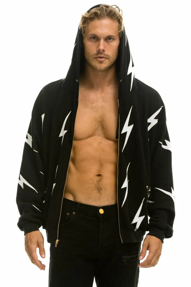 Women BOLT STITCH REPEAT RELAXED ZIP HOODIE WITH POCKET ZIPPERS BLACK WHITE Aviator Nation BoltCollection Women BOLT STITCH REPEAT RELAXED ZIP HOODIE WITH POCKET ZIPPERS BLACK WHITE Aviator Nation BoltCollection