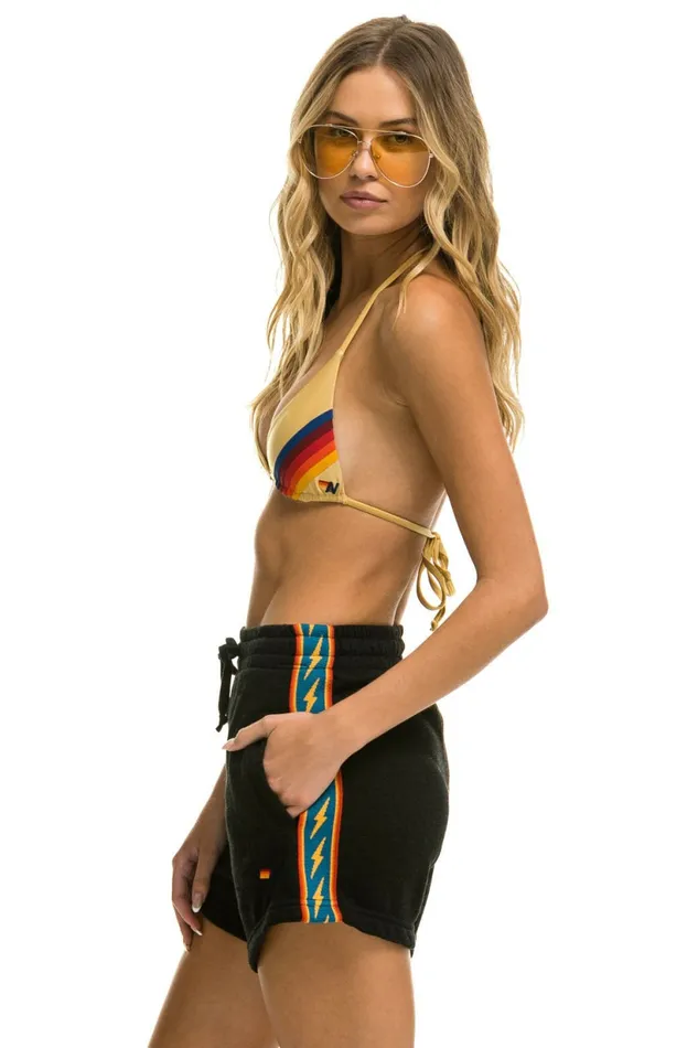 Women BOLT STRIPE LOUNGER SHORT 8211 BLACK Aviator Nation Shorts