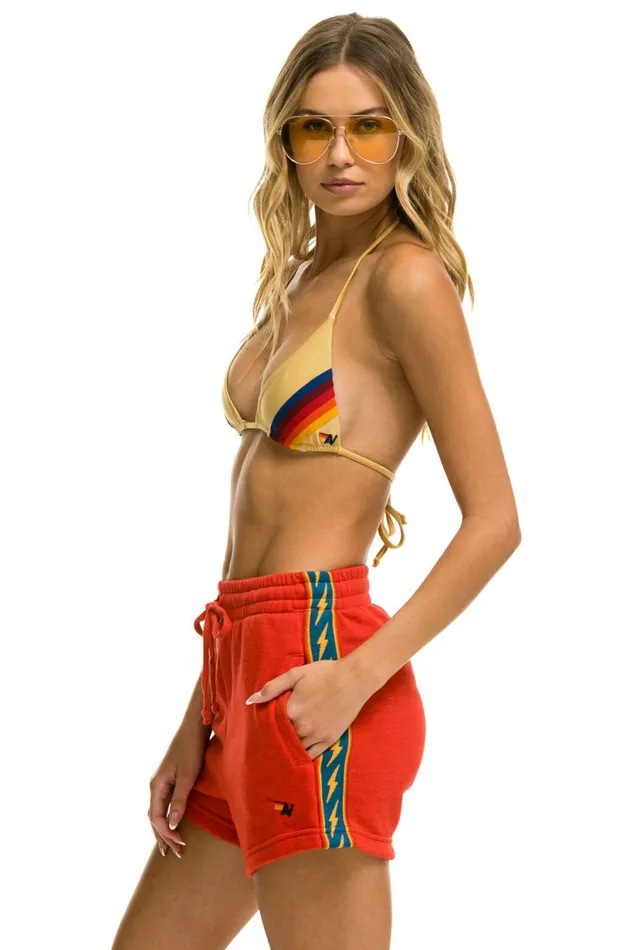 Women BOLT STRIPE LOUNGER SHORT 8211 RED Aviator Nation Shorts