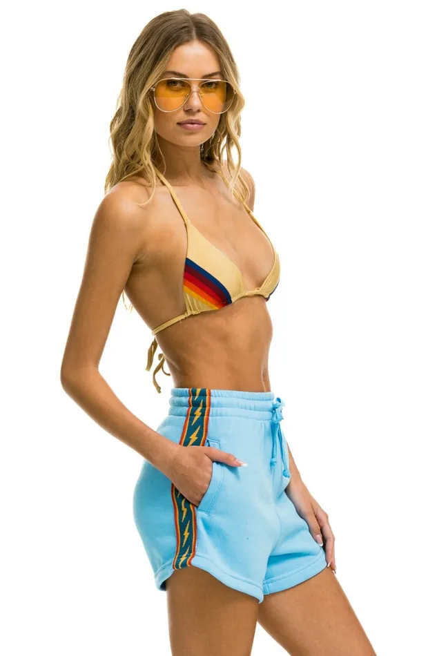 Women BOLT STRIPE WOMENS LOUNGER SHORT 8211 SKY Aviator Nation Shorts Women BOLT STRIPE WOMENS LOUNGER SHORT 8211 SKY Aviator Nation Shorts