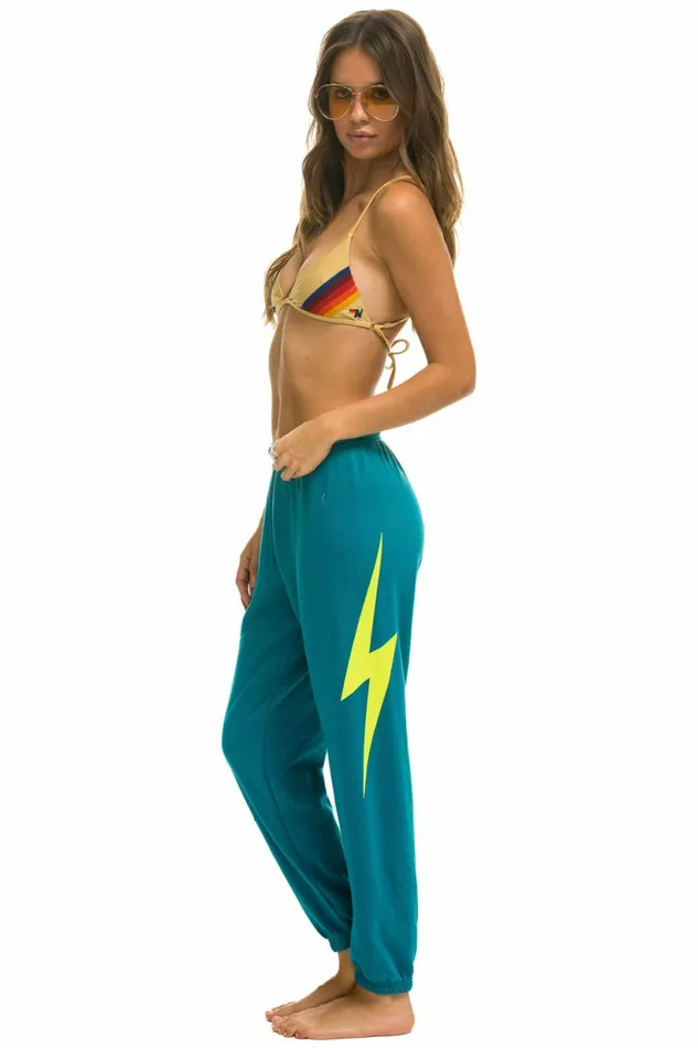 Women BOLT SWEATPANTS 8211 TEAL NEON YELLOW Aviator Nation Sweatpants