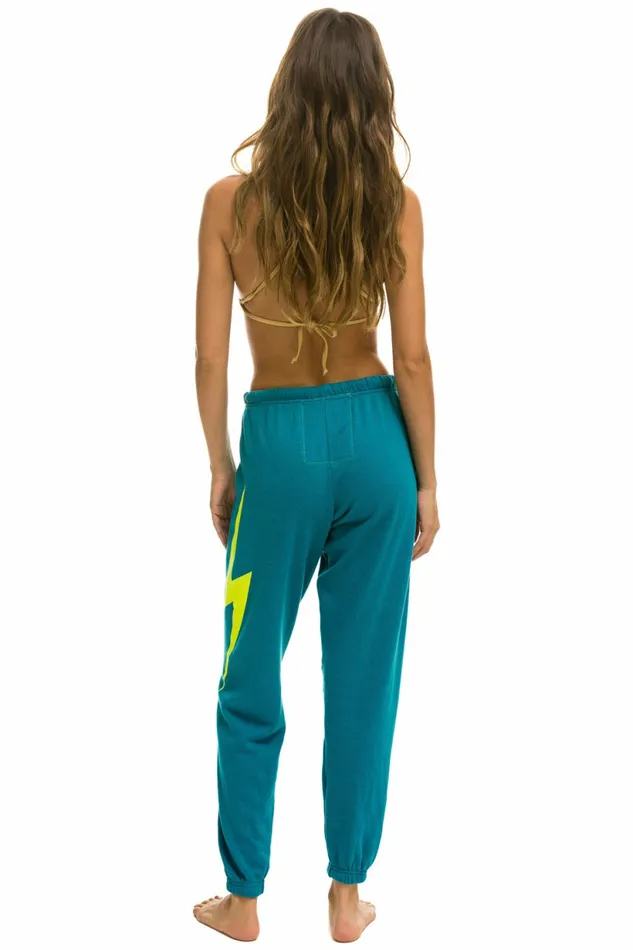Women BOLT SWEATPANTS 8211 TEAL NEON YELLOW Aviator Nation Sweatpants Women BOLT SWEATPANTS 8211 TEAL NEON YELLOW Aviator Nation Sweatpants