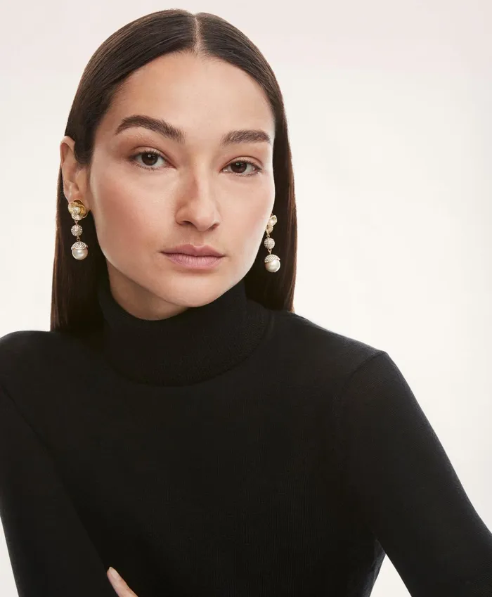 Women Botanical Motif Statement Earrings White Brooks Brothers Jewelry