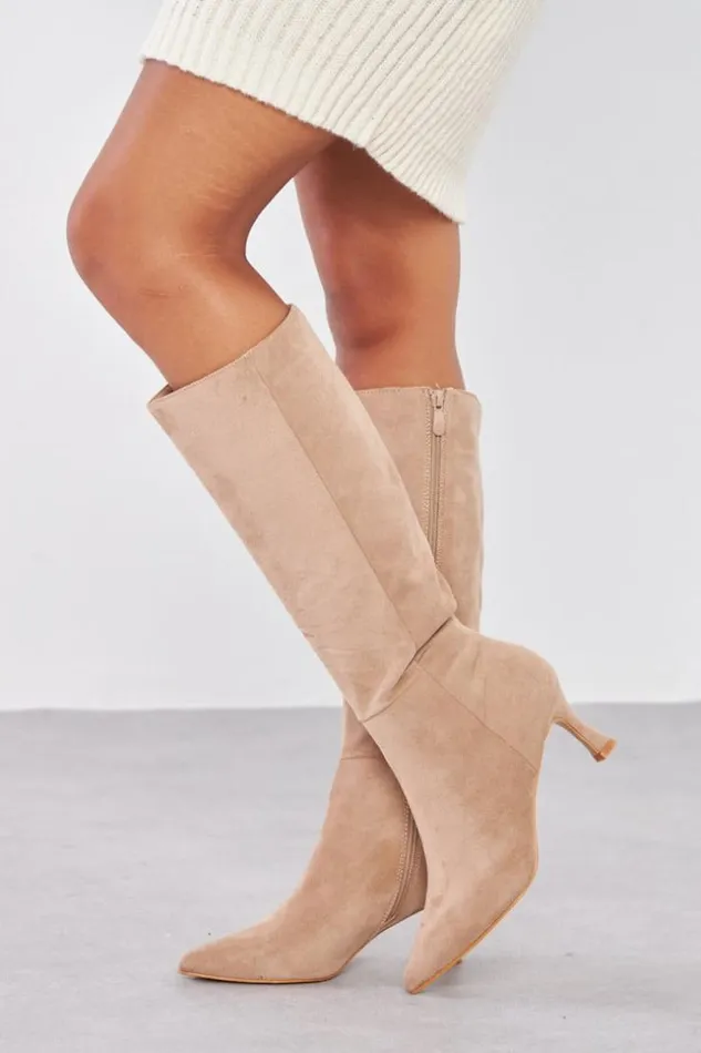 Women Bottes Beige Petits Talons En Velours Beige Brentiny Paris Thigh Boots