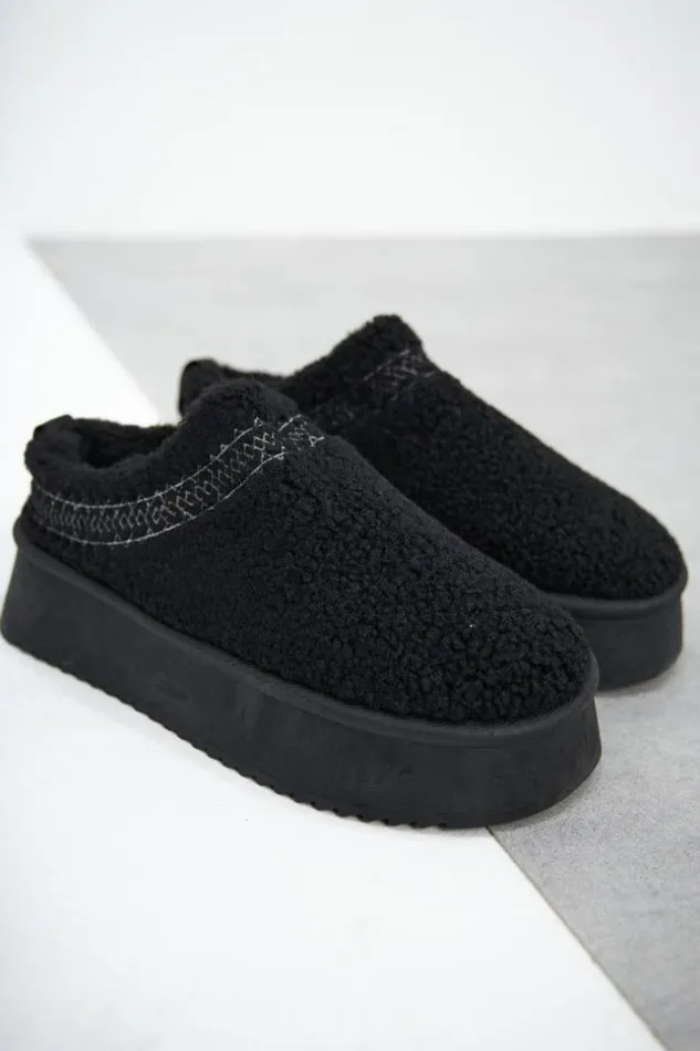 Women Bottines Chaussons En Peau De Mouton Compenss Noires Black Brentiny Paris White Tops