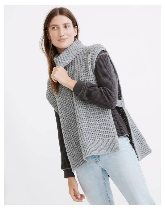 Women Bournville Waffle Sweater Vest Heather Thunder Madewell Sweaters
