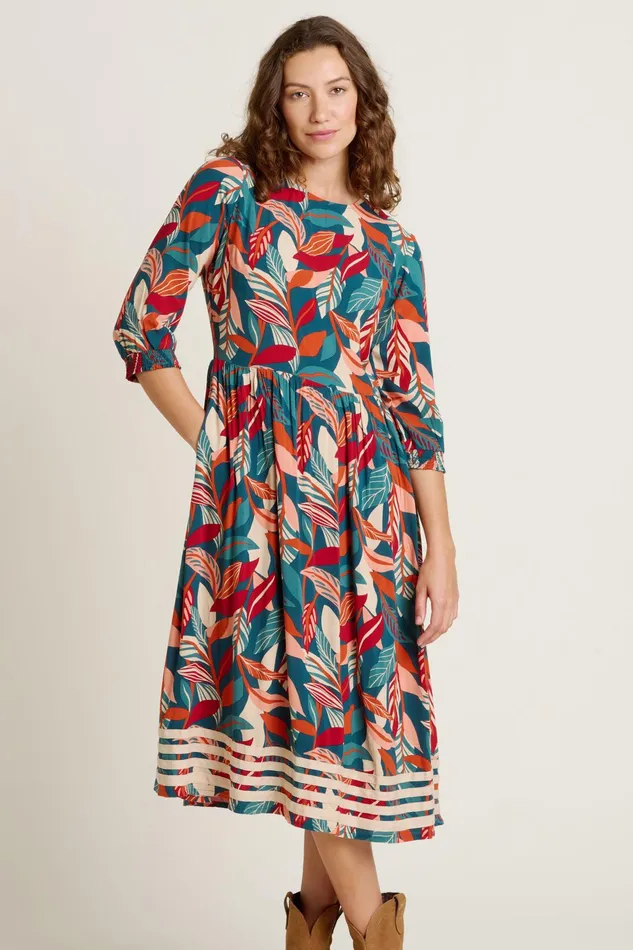 Women Brakeburn Dresses Green Evergreen Leaves Midi Dress