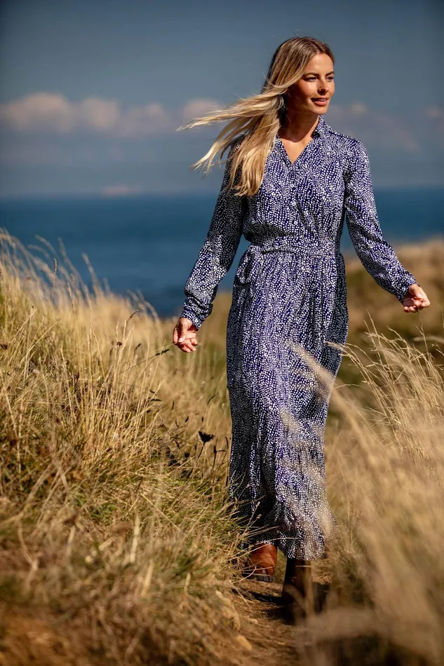 Women Brakeburn Dresses Navy Flowing Spots Maxi Shirt Dress