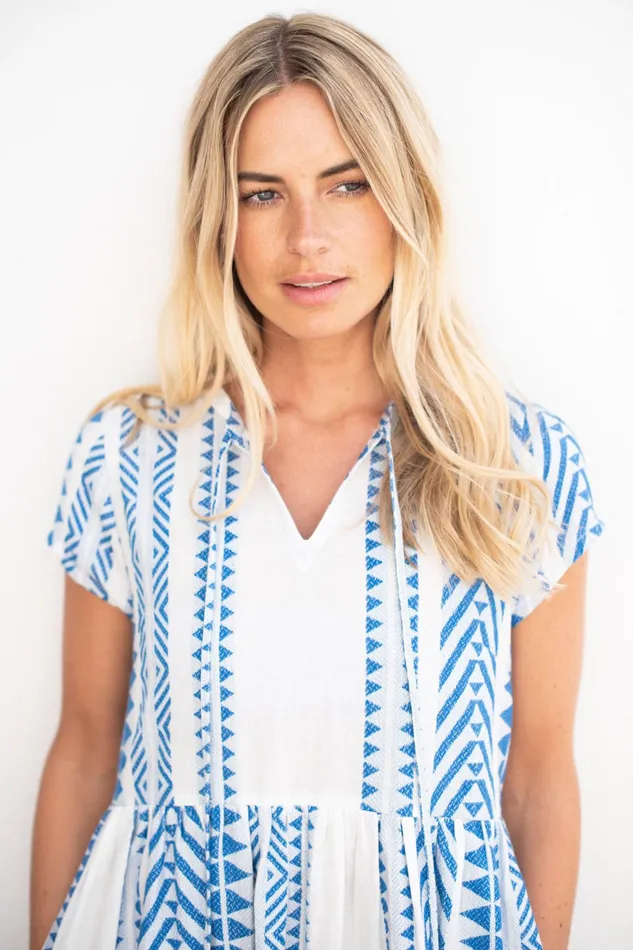 Women Brakeburn Dresses White And Blue Jacquard Jaya Dress