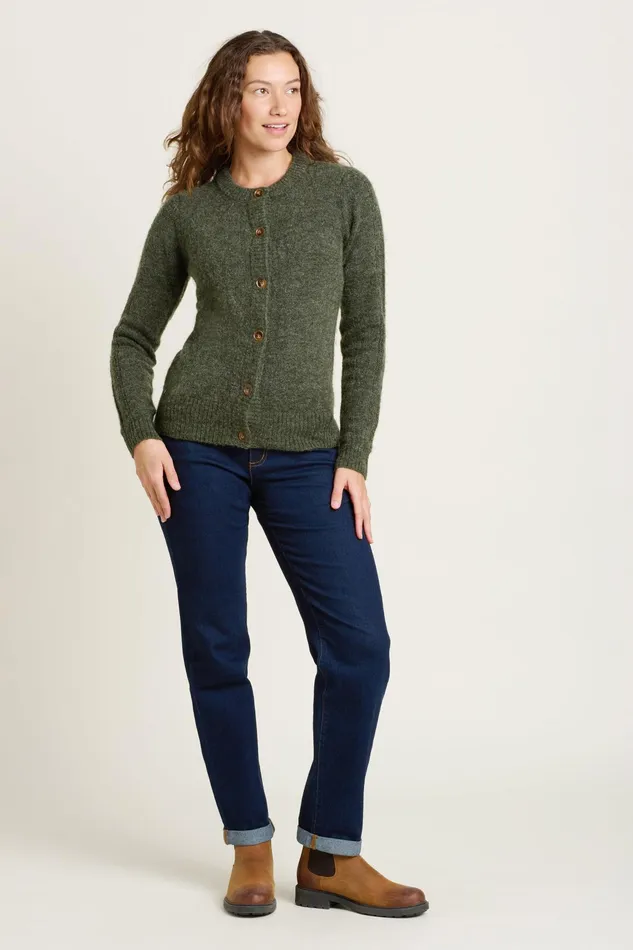 Women Brakeburn Knitwear Green Rib Stitch Classic Cardigan