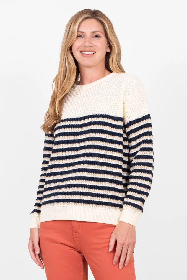 Women Brakeburn Knitwear White and Navy Stripe Nortica Knitted Jumper