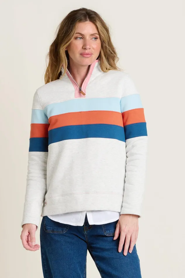 Women Brakeburn Sweatshirts And Hoodies Ecru Chest Stripe Quarter Zip Sweatshirt