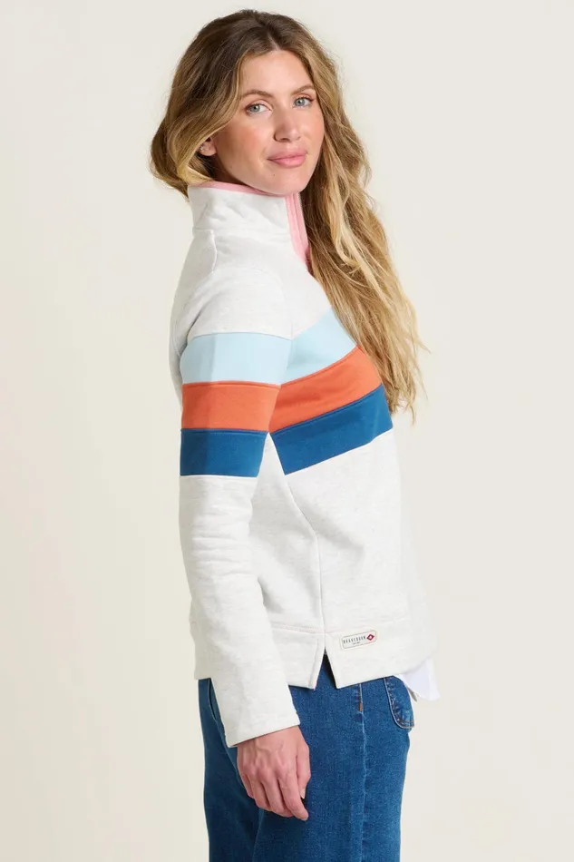 Women Brakeburn Sweatshirts And Hoodies Ecru Chest Stripe Quarter Zip Sweatshirt