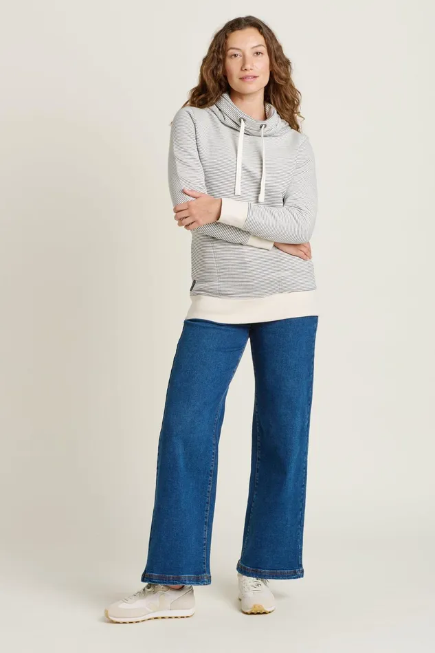 Women Brakeburn Sweatshirts And Hoodies Teal Stripe Cowl Neck Sweatshirt