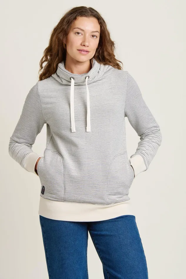 Women Brakeburn Sweatshirts And Hoodies Teal Stripe Cowl Neck Sweatshirt