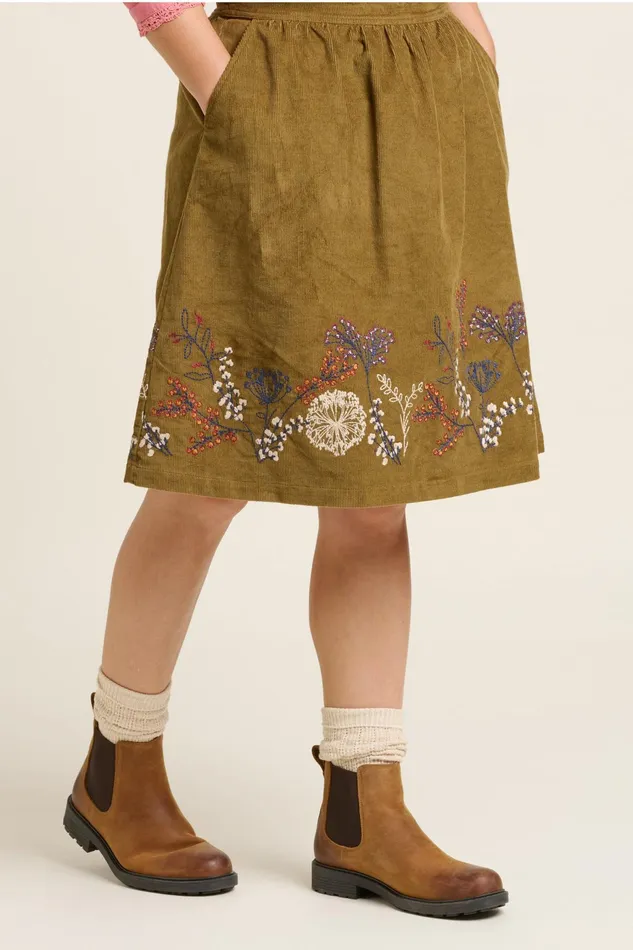 Women Brakeburn Trousers Skirts and Shorts Khaki Embroidered Cord Skirt