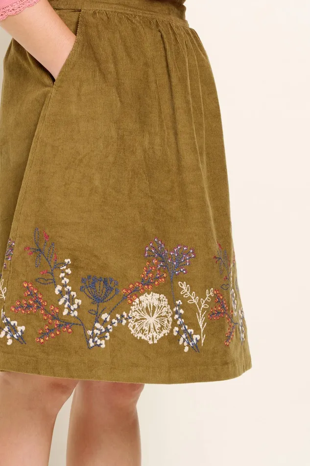 Women Brakeburn Trousers Skirts and Shorts Khaki Embroidered Cord Skirt