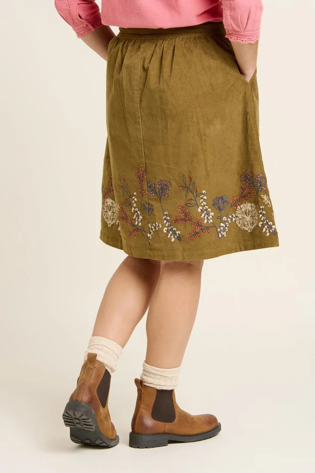 Women Brakeburn Trousers Skirts and Shorts Khaki Embroidered Cord Skirt