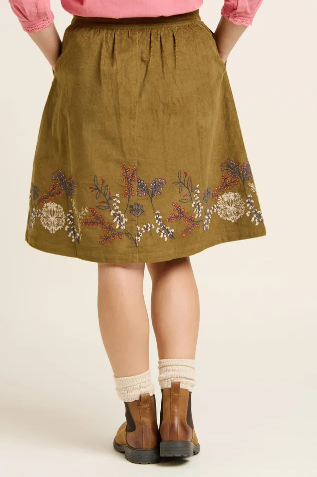 Women Brakeburn Trousers Skirts and Shorts Khaki Embroidered Cord Skirt