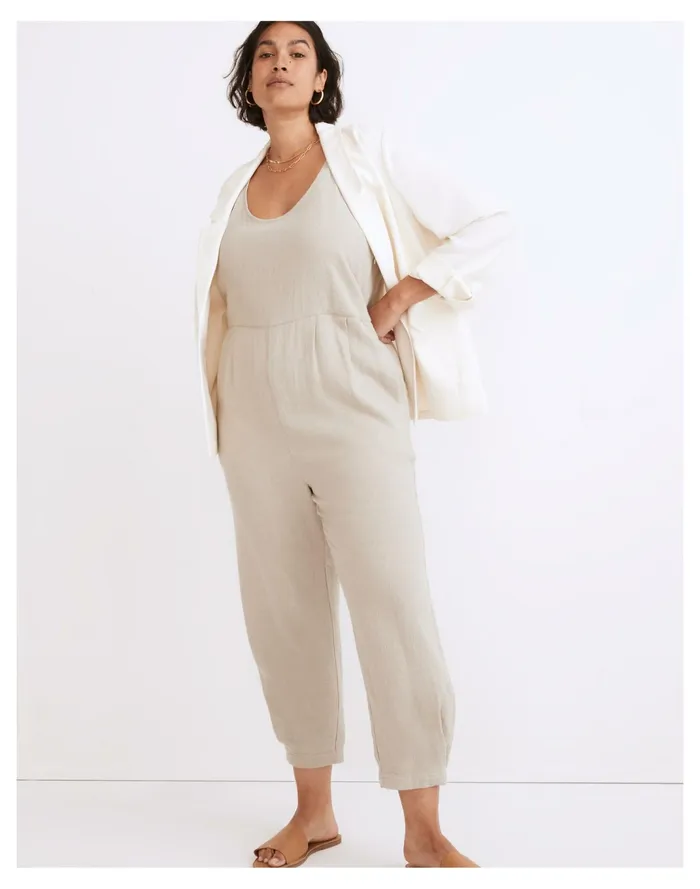 Women Breezewoven Linen Blend Tank Jumpsuit Ashen Sage Madewell Jumpsuits and Overalls