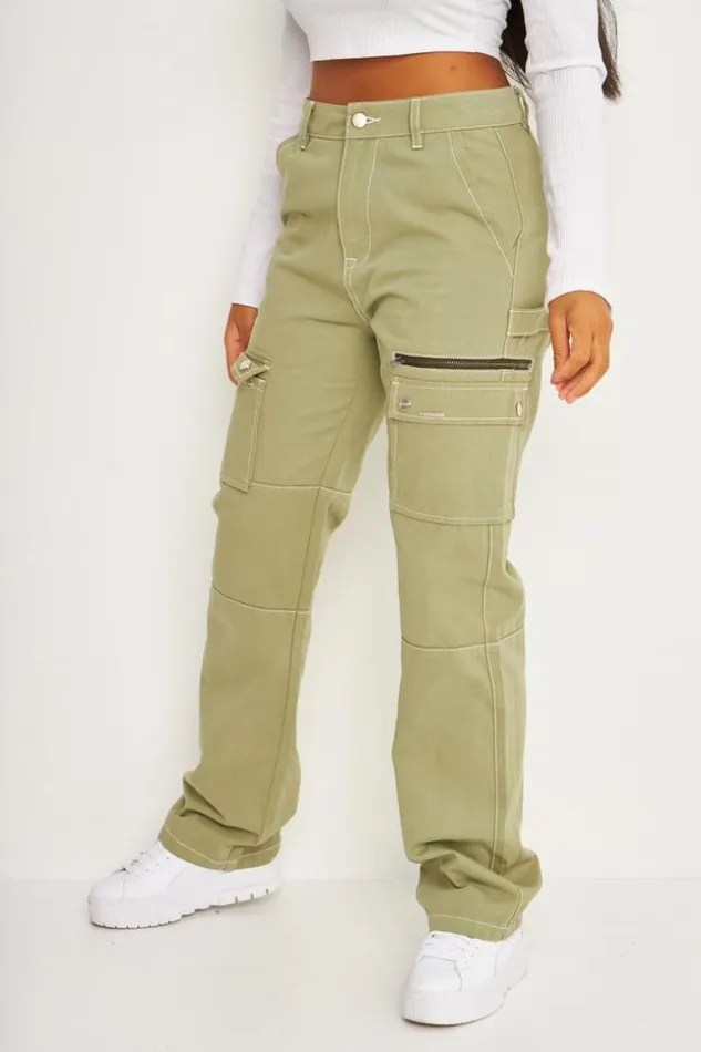 Women Brentiny Cargo Trousers In Khaki Green Brentiny Paris Pants