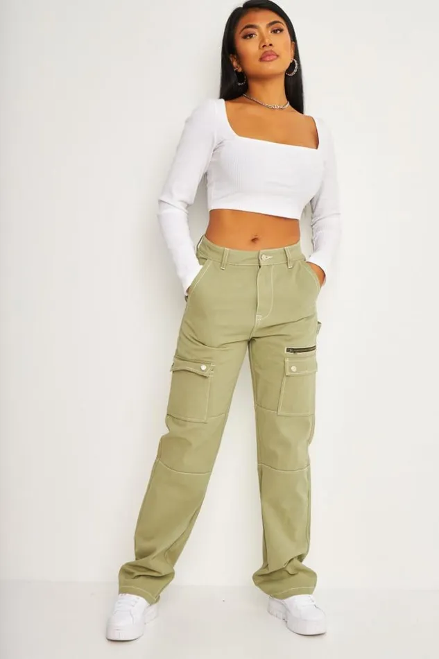 Women Brentiny Cargo Trousers In Khaki Green Brentiny Paris Pants