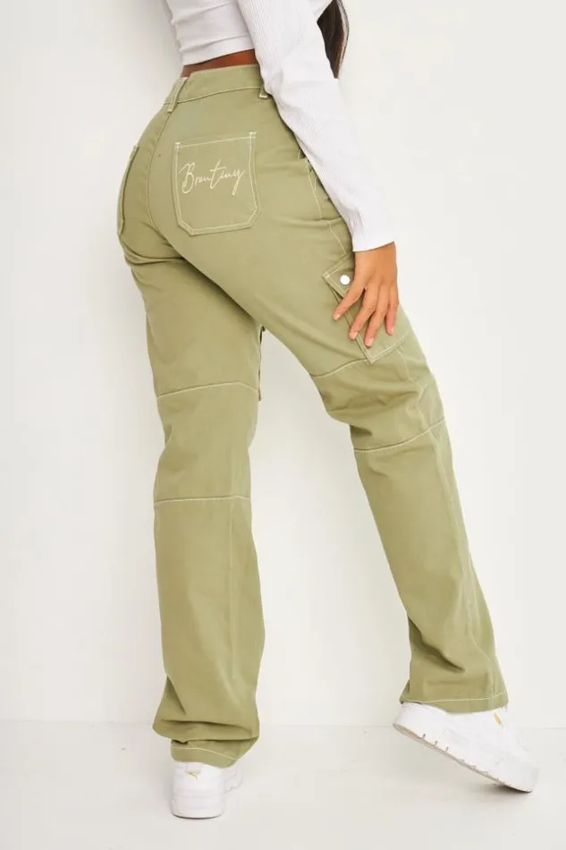 Women Brentiny Cargo Trousers In Khaki Green Brentiny Paris Pants