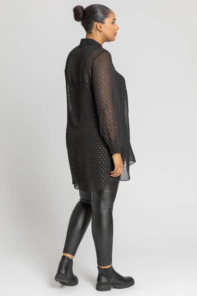 Women Bronze Curve Textured Spot Shimmer Blouse Roman Tops