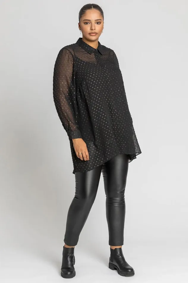 Women Bronze Curve Textured Spot Shimmer Blouse Roman Tops