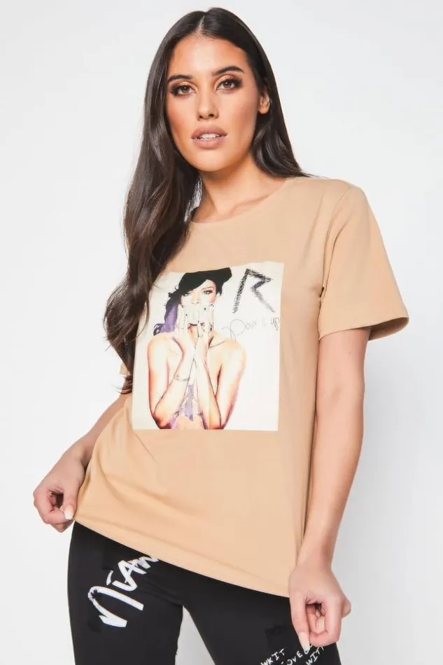 Women Brown 034Pour It Up034 TShirt Brown Brentiny Paris TShirts